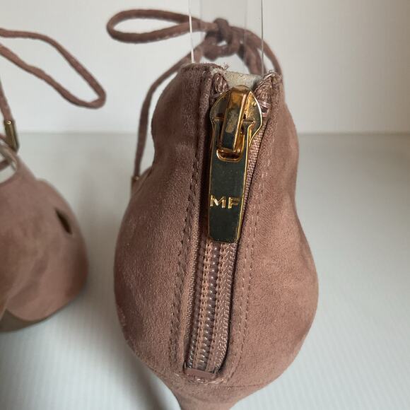 Marc Fisher Blush Suede Pointed Toe Lace-Up Cutout Heels Size 5.5M Zip Back - Picture 6 of 11
